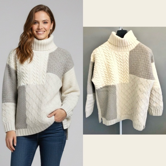 Vintage VITTATINI 100% Wool Chunky Oversized Cable Knit High Neck Jumper Sweater - Picture 13 of 13